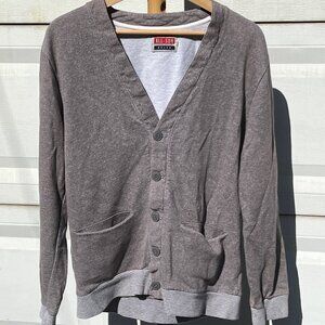 All-Son Gray Button Down V-Neck Sweater
